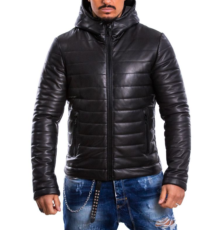 Classic Series - Piumino con cappuccio Simil Pelle Coen Nero