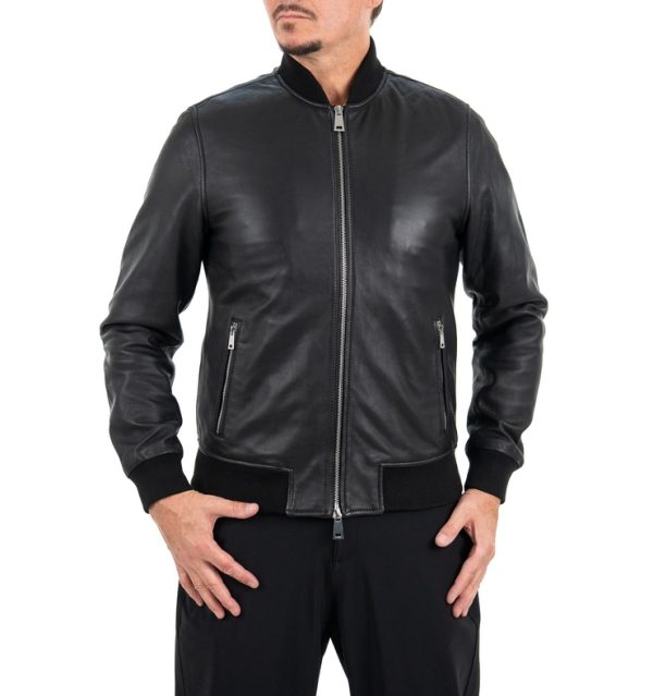 Bomber da uomo in vera pelle nero