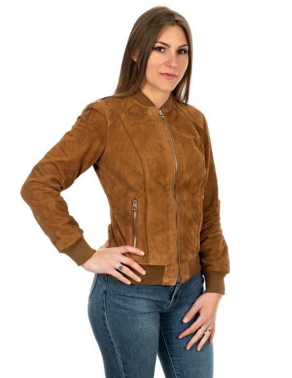 bomber da donna in vera pelle scamosciato cuoio