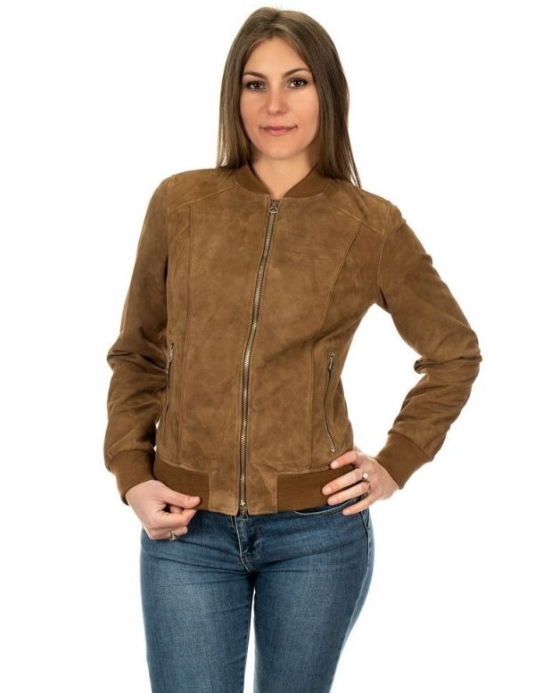 bomber da donna in vera pelle scamosciato miele
