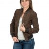 bomber da donna in vera pelle scamosciato moro