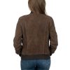 bomber da donna in vera pelle scamosciato moro