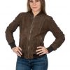 bomber da donna in vera pelle scamosciato moro