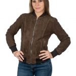 Bomber da donna in vera pelle scamosciato moro Image