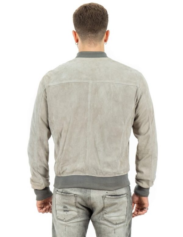 bomber da uomo scamosciato in vera pelle grigio