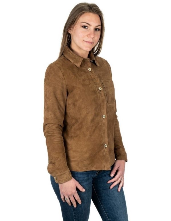 camicia da donna in vera pelle scamosciata miele