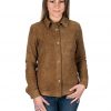 camicia da donna in vera pelle scamosciata miele