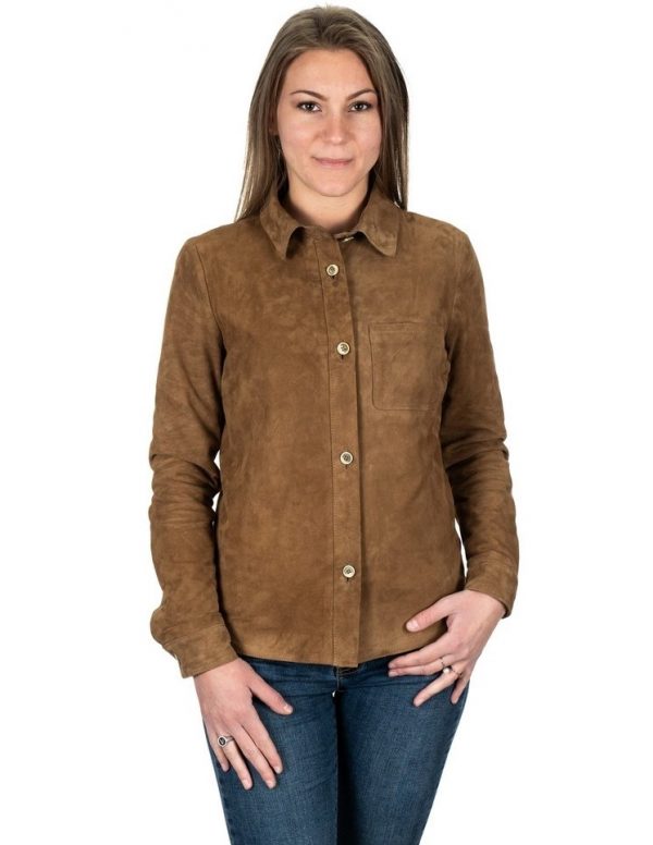 camicia da donna in vera pelle scamosciata miele