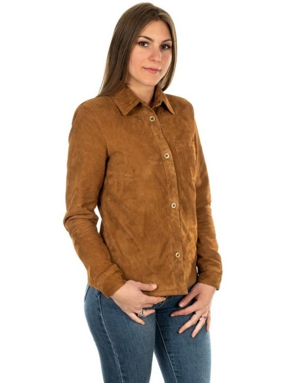 camicia da donna in vera pelle scamosciato cuoio