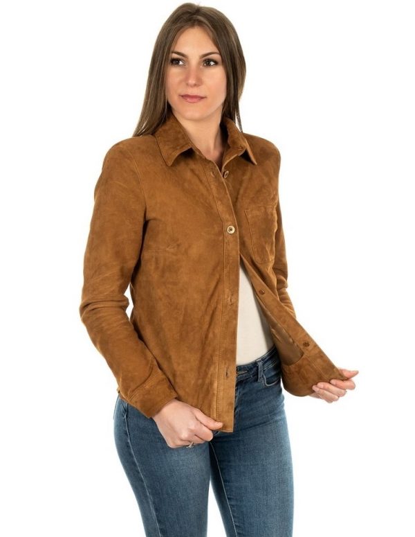 camicia da donna in vera pelle scamosciato cuoio