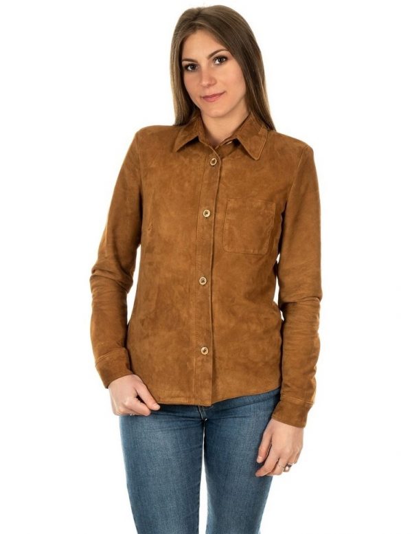 camicia da donna in vera pelle scamosciato cuoio