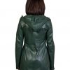 cappottino da donna in vera pelle verde con cappuccio