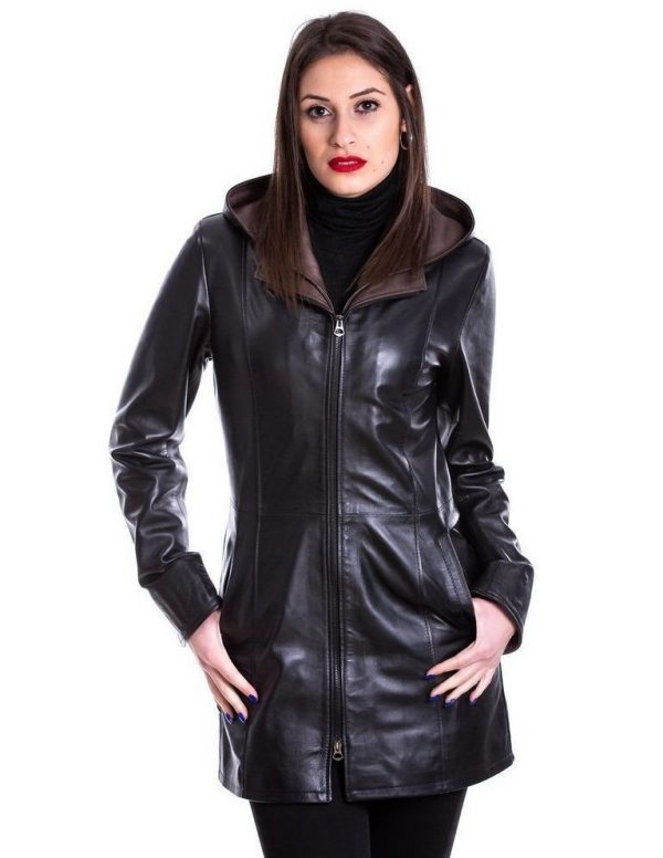 cappottino donna in vera pelle nero