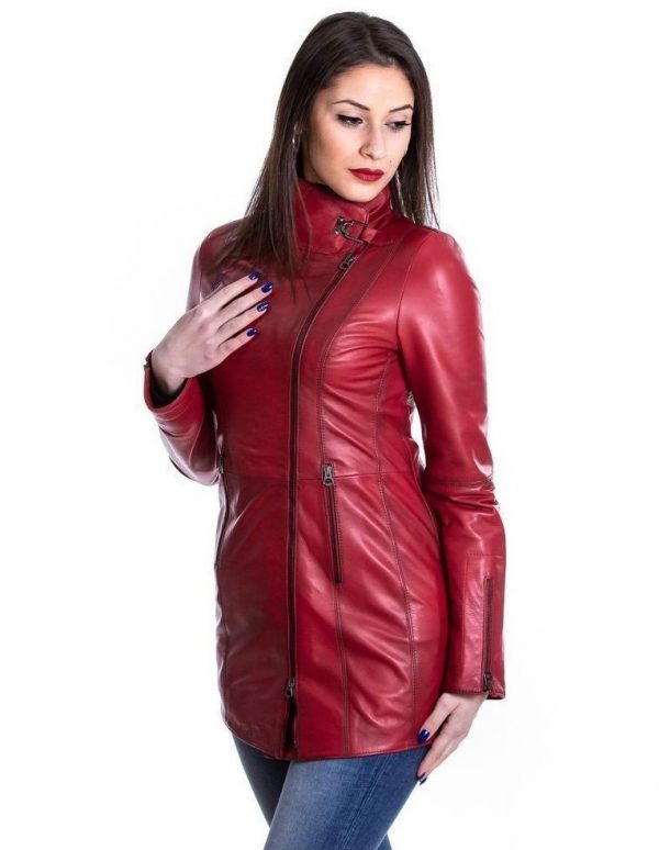 cappottino donna in vera pelle rosso