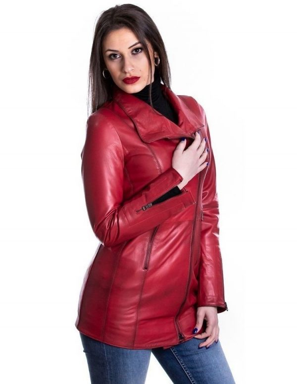 cappottino donna in vera pelle rosso