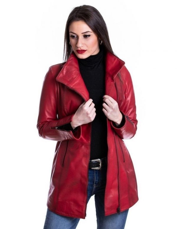 cappottino donna in vera pelle rosso