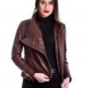 chiodo da donna in vera pelle marrone