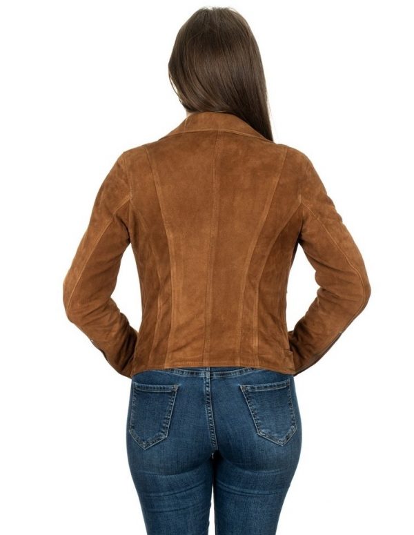 Chiodo da donna in vera pelle scamosciato cuoio