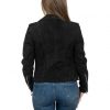 chiodo da donna in vera pelle scamosciato nero