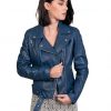 chiodo da donna vera pelle blu