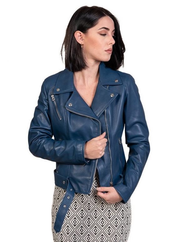 chiodo da donna vera pelle blu