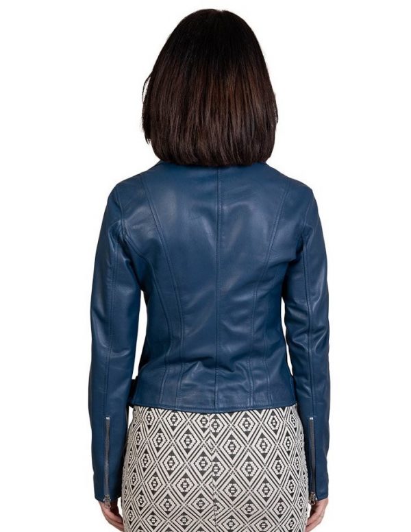 chiodo da donna vera pelle blu