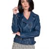 chiodo da donna vera pelle blu