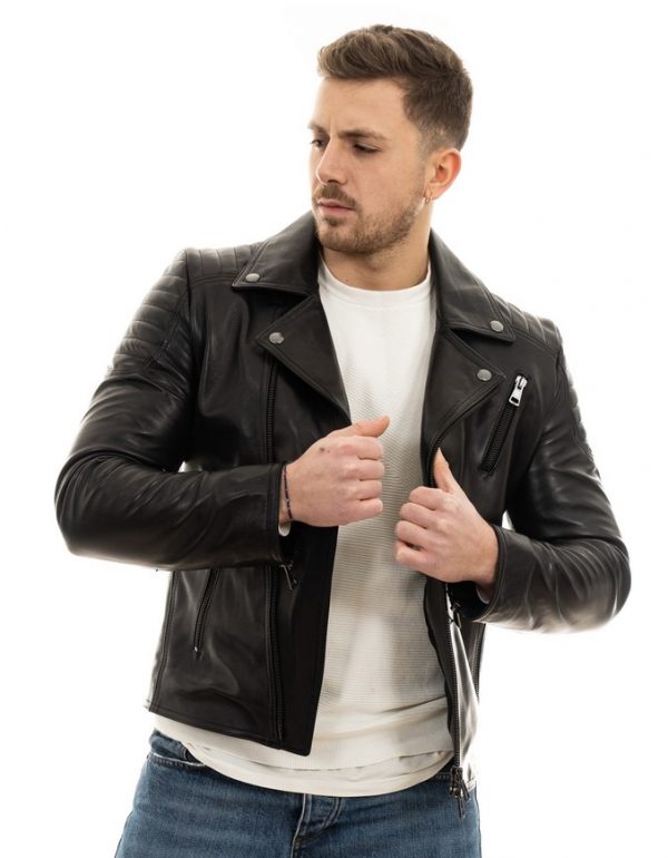 Chiodo pelle nero online uomo