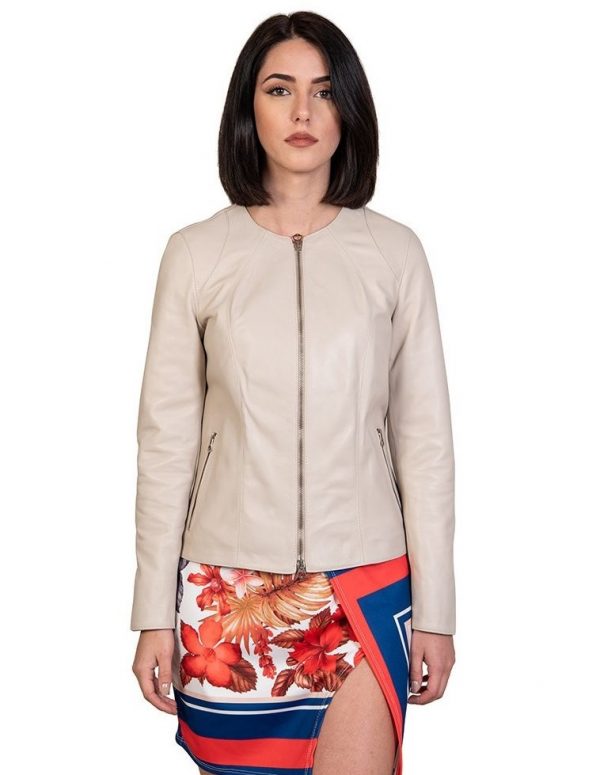 giacca da donna in vera pelle beige