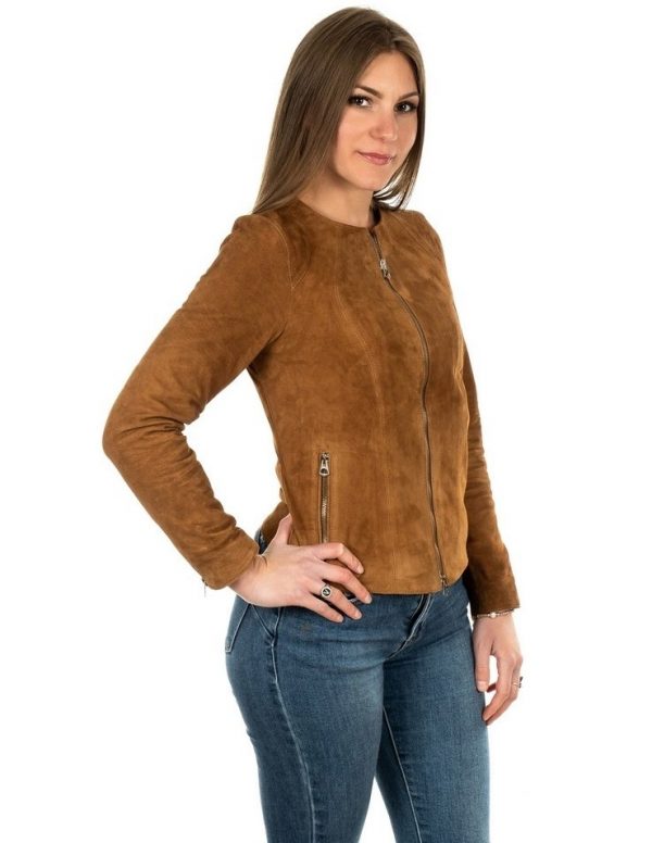 giacca da donna in vera pelle scamosciata cuoio