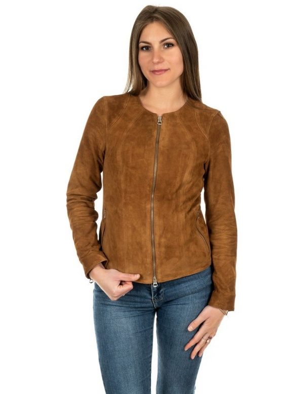 giacca da donna in vera pelle scamosciata cuoio