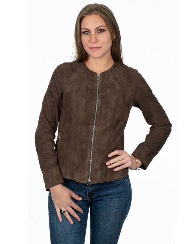 giacca da donna in vera pelle scamosciata moro