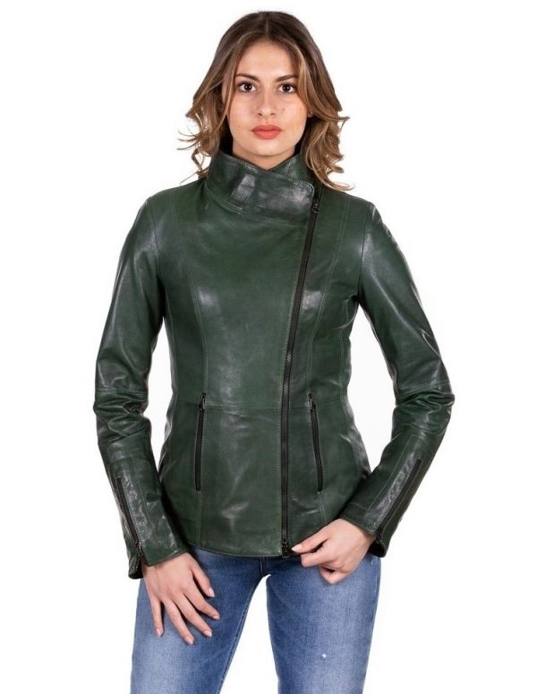 giacca da donna in vera pelle verde