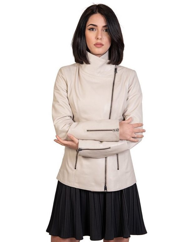 giacca donna in vera pelle beige