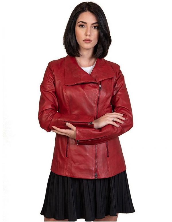 Women s genuine red leather jacket Model A189BIS
