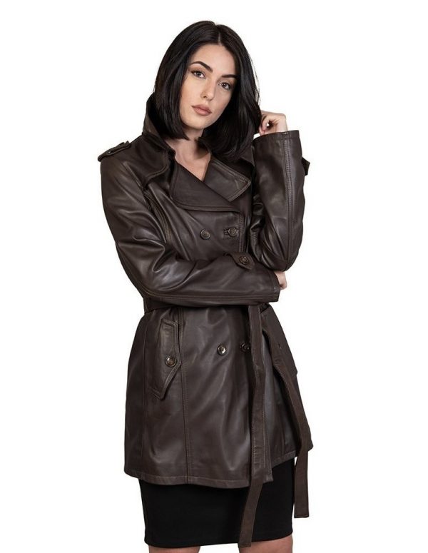 trench da donna in vera pelle moro