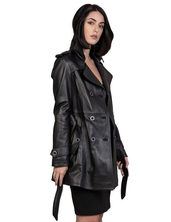 trench da donna in vera pelle nero