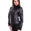 cazadora bomber negra de piel auténtica para mujer