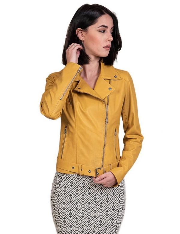chiodo da donna in vera pelle giallo