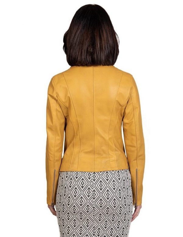 chiodo da donna in vera pelle giallo
