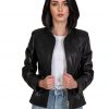 women's black leather jacket