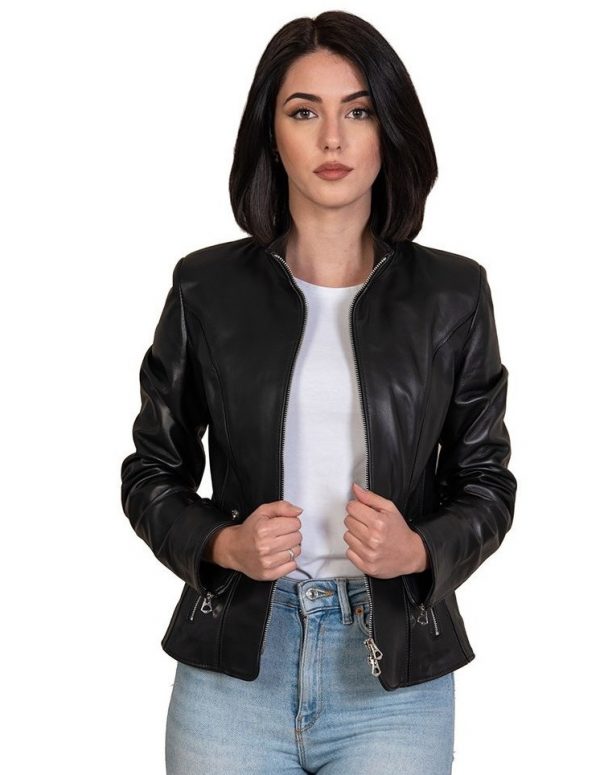 women's black leather jacket