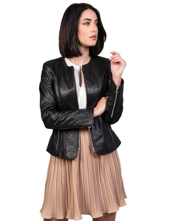 giacca da donna in vera pelle nera