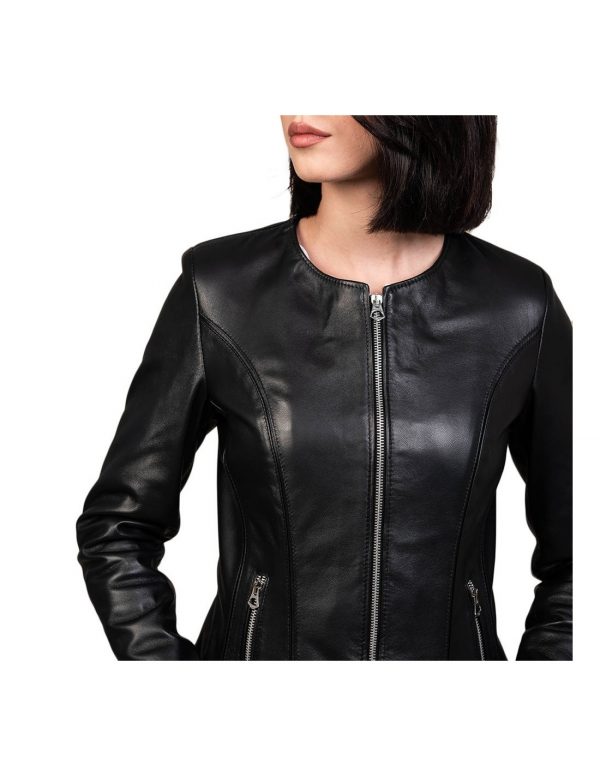 giacca da donna in vera pelle nera