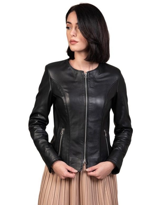 giacca da donna in vera pelle nera
