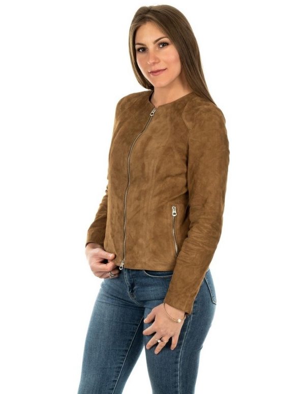 giacca da donna in vera pelle scamosciata miele