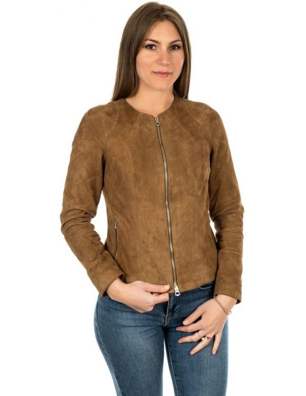 giacca da donna in vera pelle scamosciata miele