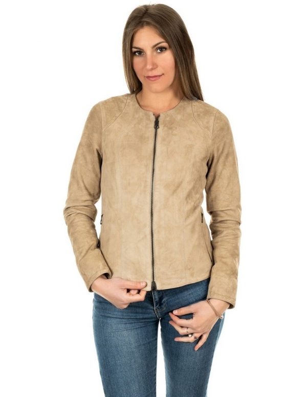 giacca da donna in vera pelle scamosciata taupe