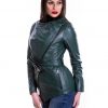 giacca da donna in vera pelle verde con cappuccio