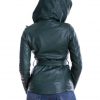 giacca da donna in vera pelle verde con cappuccio